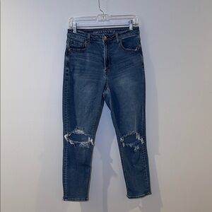 American Eagle Stretch Distressed Mom Jeans, Size 6